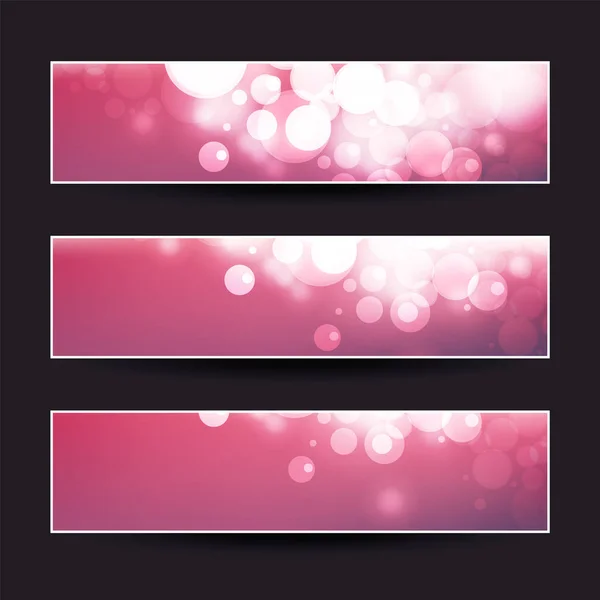 Set of Pink, Claret and Purple Horizontal Sparkling Header or Banner Designs for Christmas, New Year, Seasonal Events or Holidays — Stock Vector