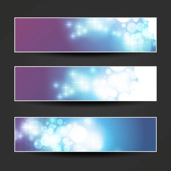 Set of Horizontal Banner or Header Background Designs - Colors: Purple, Blue, White - Web Ad Templates for Christmas, New Year or Other Seasonal Events or Holidays — Stock Vector