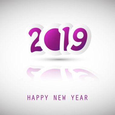 Basit mor yeni yıl kartı, kapak veya arka plan tasarım şablonu kağıt ile sayılar - 2019 kesmek
