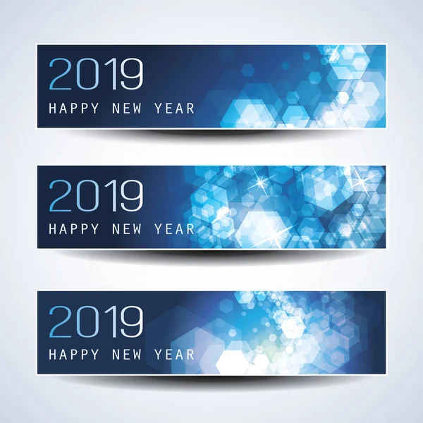 Set of Horizontal Christmas, New Year Headers or Banners Design - 2019 — Stock Vector
