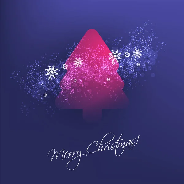 Vacaciones felices coloridas, Tarjeta de felicitación de Feliz Navidad con etiqueta, Silueta de árbol de Navidad con dibujos de copo de nieve — Vector de stock