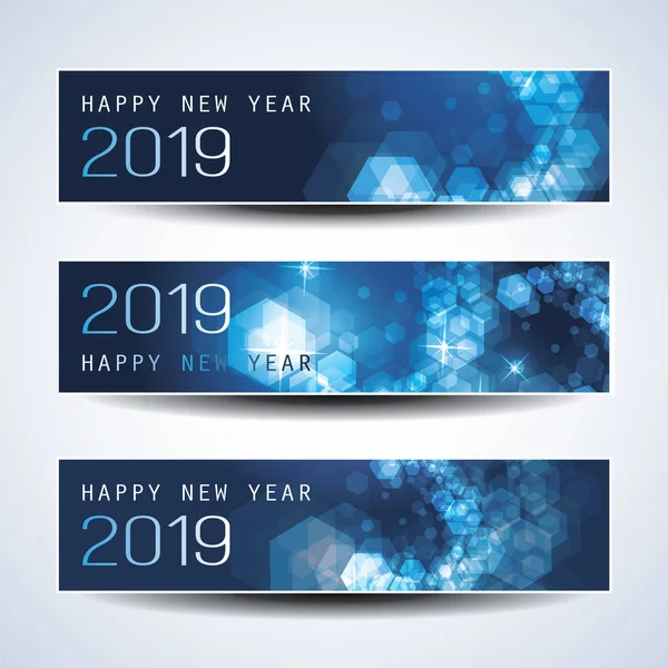 Set of Horizontal Christmas, New Year Banners - 2019 — Stock Vector