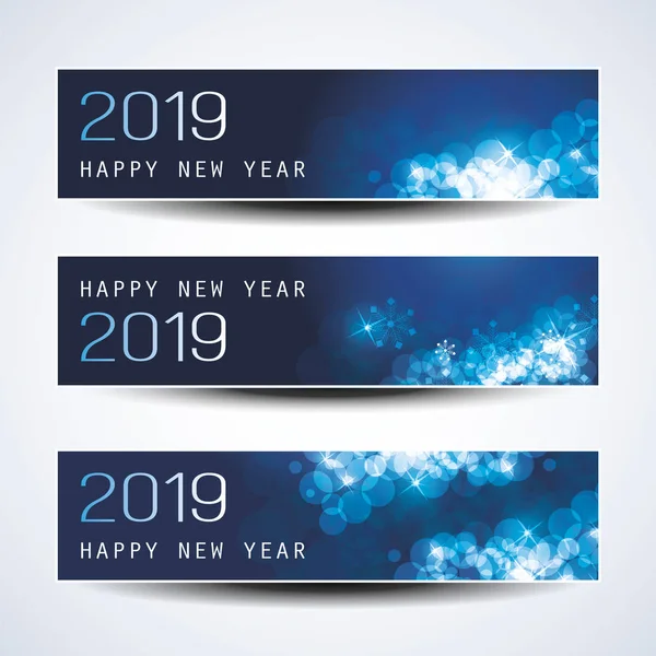 Set of Horizontal Christmas, New Year Headers or Banners - 2019 — Stock Vector