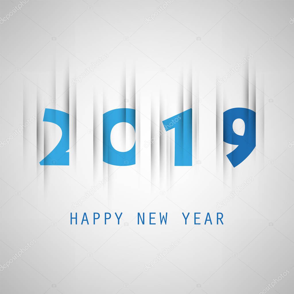 Simple Grey and Blue New Year Card, Cover or Background Design Template - 2019 