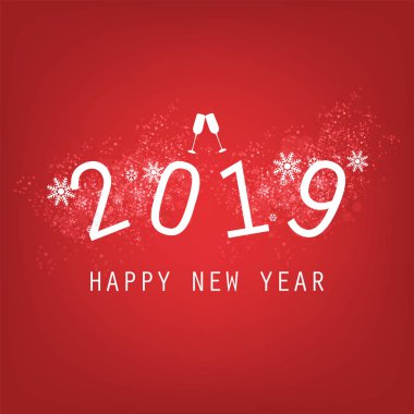 Mutlu yeni yıl kartı, el ilanı veya kapak tasarımı ile şampanya kadehi - 2019 