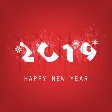 En iyi dilek - soyut beyaz ve kırmızı Modern tarzı mutlu yeni yıl tebrik kartı veya arka plan, yaratıcı tasarım şablonu - 2019 