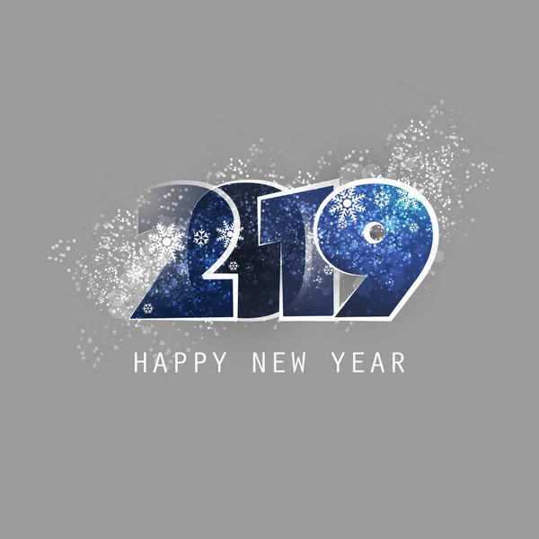 蓝色和灰色的新年贺卡, 封面或背景设计模板与雪花-2019年 — 图库矢量图片