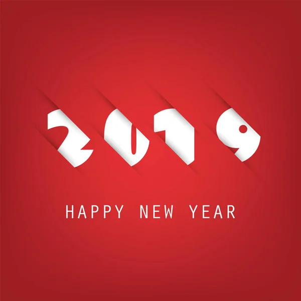 Cartão de ano novo branco e vermelho simples, capa ou modelo de design de fundo - 2019 —  Vetores de Stock
