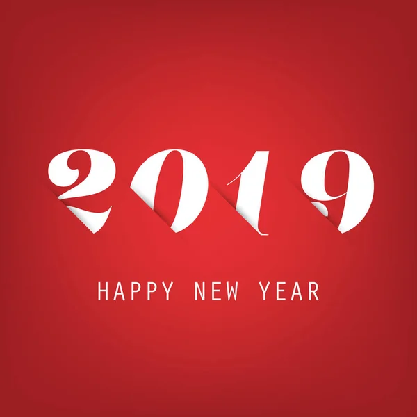 Tarjeta simple de Año Nuevo Blanco y Rojo, portada o plantilla de diseño de fondo - 2019 — Vector de stock
