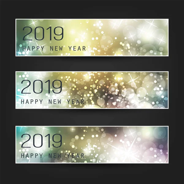 Aantal horizontale Kerstmis, Nieuwjaar Headers of Banners - 2019 — Stockvector