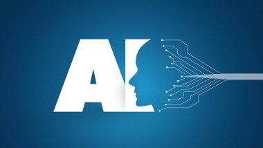 Modern tarzı bulut bilgisayar, küresel Ai yardım, derin öğrenme desteği, dijital cihazı, otomatik ve bulutlar ve insan kafası - geleceğin teknolojisi konsept tasarımı vektör çizim 