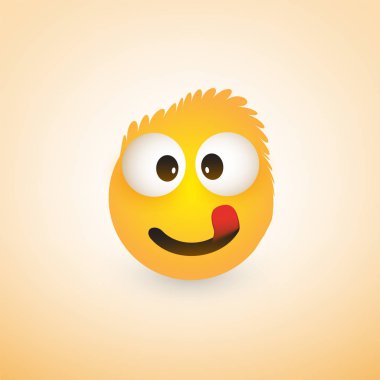 Emoji ile gülümseyen dil - basit parlak mutlu ifade sarı zemin üzerine - vektör tasarımı sıkışmış 