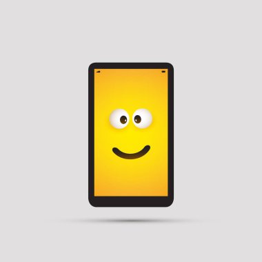 Akıllı telefon Emoji - sarı ekran gözünü dışarı Pop ile basit mutlu ifade - vektör tasarımı gülümseyen 
