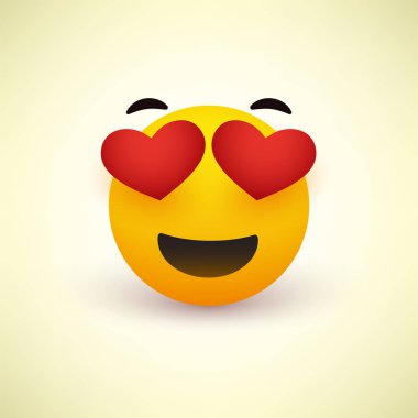Kalp yüzle gülümseyen gözleri sarı arka plan - vektör tasarımı üzerinde şeklinde 