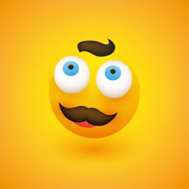 Emoji - gözleri ve bıyık sarı arka plan üzerinde Dreamy Pop ile basit mutlu ifade - vektör tasarımı gülümseyen 