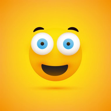 Emoji - gözleri sarı zemin üzerine dışarı Pop ile basit mutlu ifade - vektör tasarımı gülümseyen 