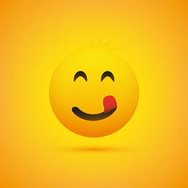 Χαμογελώντας Emoji Κολλήσει Έξω Γλώσσα Απλό Γυαλιστερό Ευτυχισμένη Φατσούλα Κίτρινο — Διανυσματικό Αρχείο