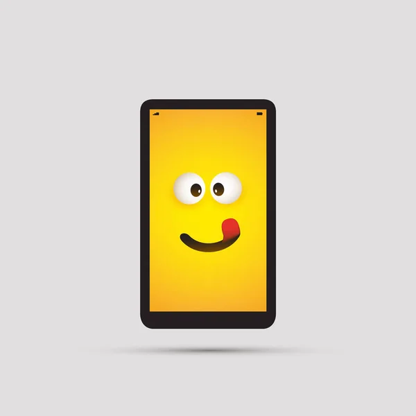 Smart Phone Sorridente Emoji Semplice Emoticon Felice Con Pop Out — Vettoriale Stock