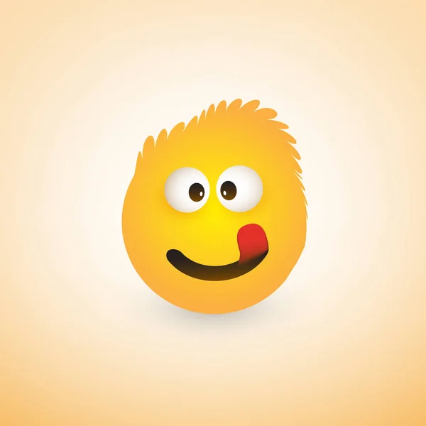 Emoji Ile Gülümseyen Dil Basit Parlak Mutlu Ifade Sarı Zemin — Stok Vektör
