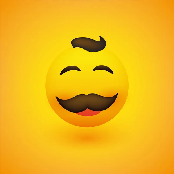 Smiling Emoji Simple Shiny Happy Emoticon Mustache Yellow Background Vector — Stock Vector