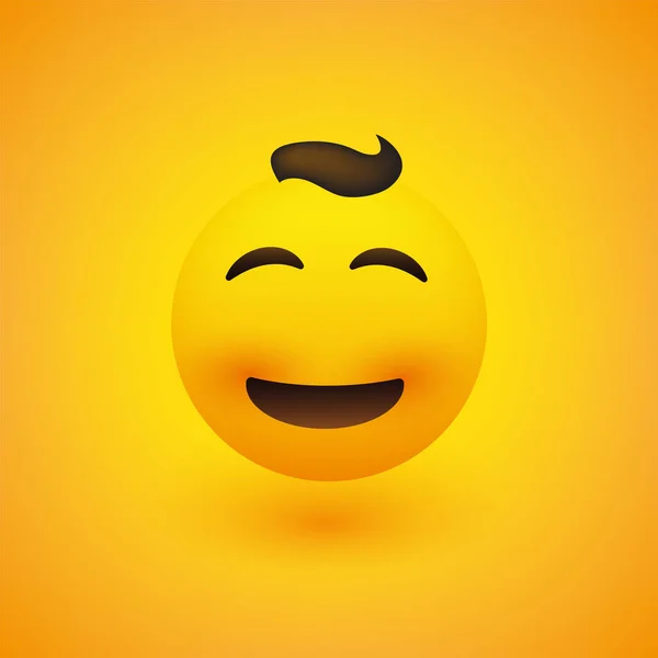 笑顔絵文字 黄色の背景にシンプルな光沢のある幸せな絵文字 ベクター デザイン — ストックベクタ