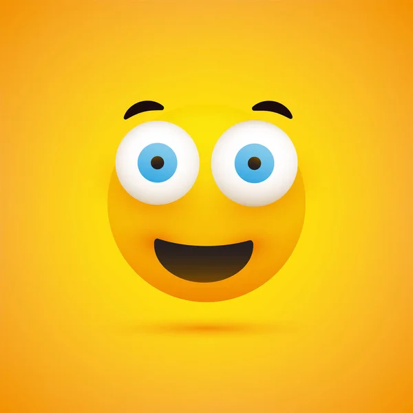 Emoji Sonriente Emoticono Feliz Simple Con Ojos Abiertos Fondo Amarillo — Vector de stock