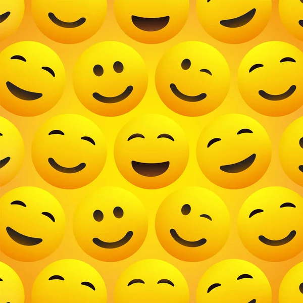 Rostos Sorridentes Amarelos Emoji Padrão Fundo Sorridente — Vetor de Stock