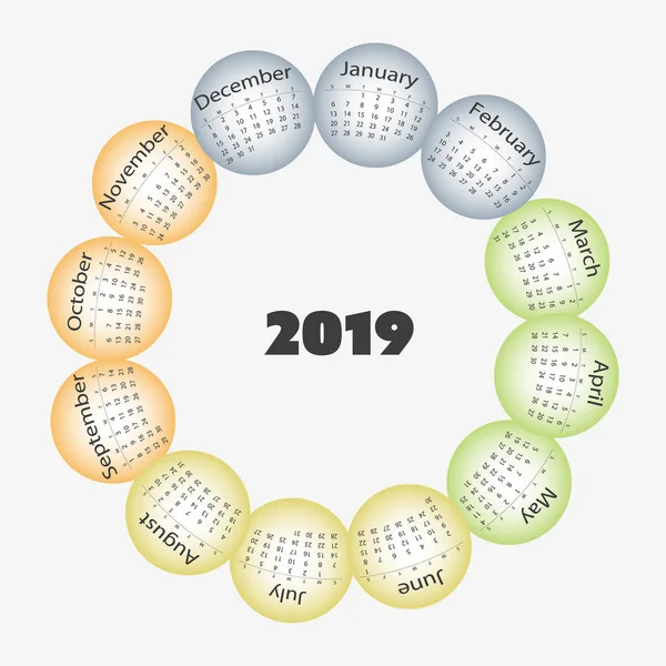 Πρότυπο Σχεδίασης Πολύχρωμο Ημερολόγιο 2019 — Διανυσματικό Αρχείο