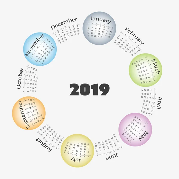 Plantilla Colorida Diseño Calendario 2019 — Vector de stock