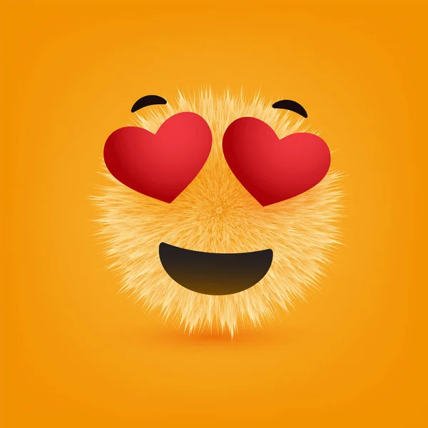 Χαμογελαστό Πρόσωπο Καρδιά Σχήμα Μάτια Γούνινο Ευτυχισμένη Φατσούλα Κίτρινο Φόντο — Διανυσματικό Αρχείο