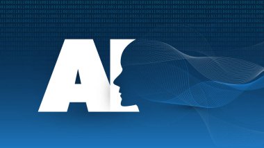 Derin öğrenme ve gelecekteki teknoloji konsept tasarımı ile AI etiket ve insan kafası - vektör çizim 