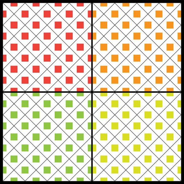 Vier Naadloze Abstracte Achtergronden Met Kleurrijke Vierkanten Patroon — Stockvector