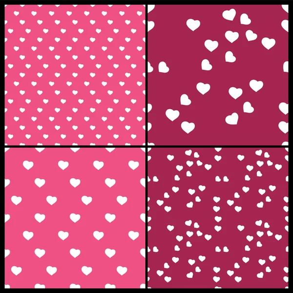 Set Four Abstract Seamless White Purple Pink Heart Patterns Valentine — Stock Vector