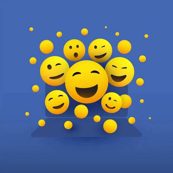 Verschillende Lachende Gelukkig Gele Emoticons Voor Een Laptop Computerscherm Vector — Stockvector