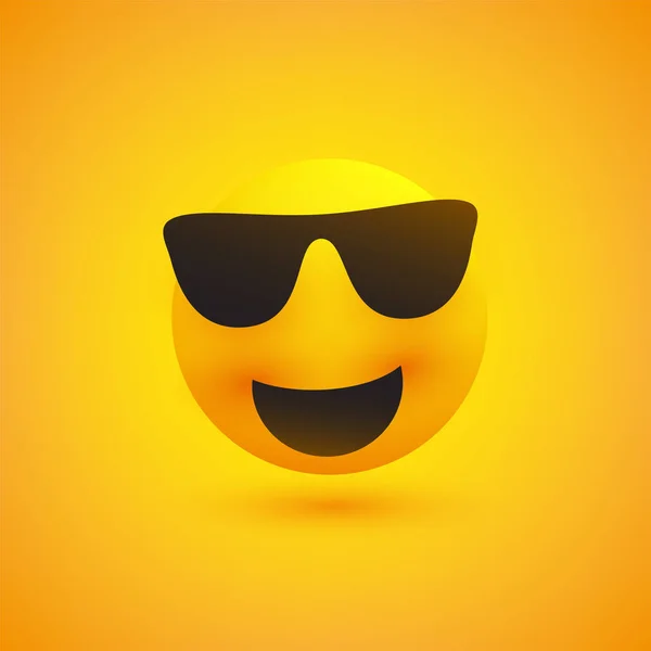 Emoji Souriant Avec Des Lunettes Soleil Sur Fond Jaune Conception — Image vectorielle