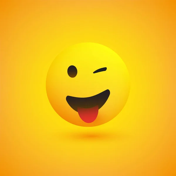 微笑和眨眼的表情符号与固定舌头 简单的闪亮快乐表情符号在黄色背景 矢量设计 — 图库矢量图片