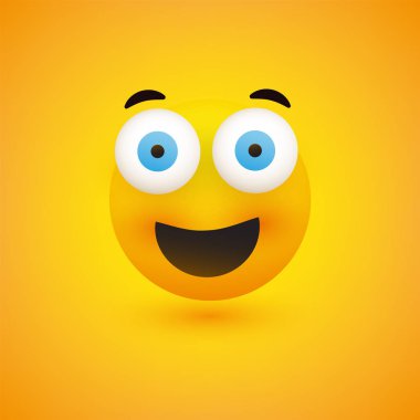 Emoji - gözleri sarı zemin üzerine dışarı Pop ile basit mutlu ifade - vektör tasarımı gülümseyen 