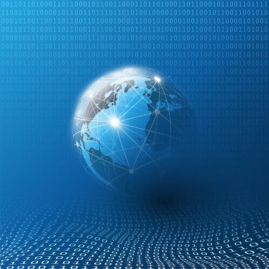 Dijital Matrix, birler ve sıfırlar - Modern 3d dijital bilgi vektör arka plan veya duvar kağıdı ve şablon için iş, bu teknoloji dünya küre ve tel örgü ile bit deseni 