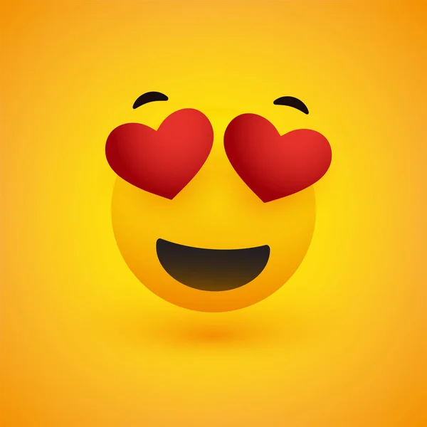 Lächeln Gesicht Mit Herzförmigen Augen Auf Gelbem Hintergrund Vektor Design — Stockvektor