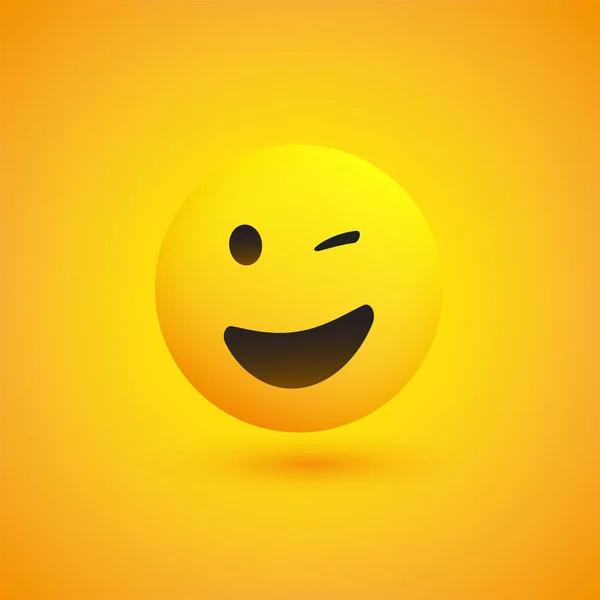 Emoji Sorridente Ammiccante Emoticon Semplice Lucido Felice Sfondo Giallo Design — Vettoriale Stock