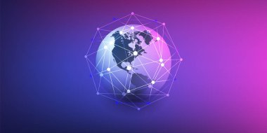 Cloud computing ve dünya küre ile-ağları kavramı küresel dijital bağlantıları, teknolojik altyapı, yaratıcı tasarım öğe şablonu 