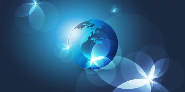 Erdkugel Und Weltkartendesign Mit Lichtraketen Globales Geschäft Technologie Globalisierungskonzept Vektorvorlagen — Stockvektor