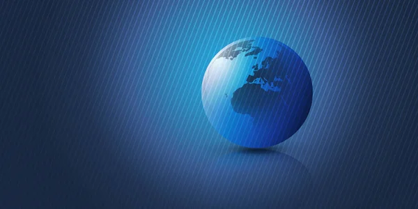 Blue Earth Globe Design Layout Com Fundo Listrado Negócios Globais — Vetor de Stock