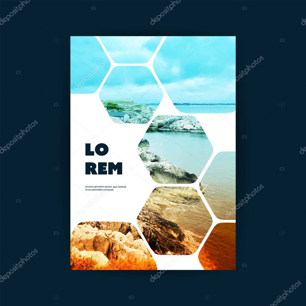      Modern Style Tiled Flyer or Cover Design for Your Business with Rocky Seashore Image - Applicable for Reports, Presentations, Placards, Posters, Travel Guides 