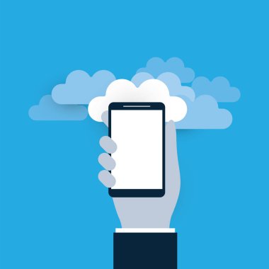 Akıllı Telefon Tutma - Bulut Hesaplama Tasarım Konsepti, Dijital Ağ Bağlantıları, Teknoloji Arkaplanı 