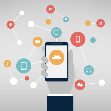Şey, renkli Internet bulut tasarım konsepti simgeler - ev eğlence, ağ bağlantıları, teknolojik altyapı ile hesaplama 