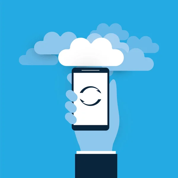 Hand Holding Smart Phone Concetto Progettazione Del Cloud Computing Connessioni — Vettoriale Stock