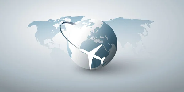 Viajar Alrededor Del Mundo Viajar Avión Globe Design — Vector de stock