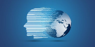 Duvar kağıdı, arka plan, el ilanı, açılış sayfası veya insan veya Robot kafa ve soyut desen - raporlar, sunumlar, posterlerini açmaları için posterler - yaratıcı vektör şablonu geçerli kapak tasarımı 