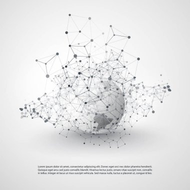 Siyah ve Beyaz Modern en az tarzı bulut bilgisayar, ağ yapısı, telekomünikasyon konsept tasarımı, ağ bağlantıları, şeffaf geometrik tel kafes - vektör çizim 